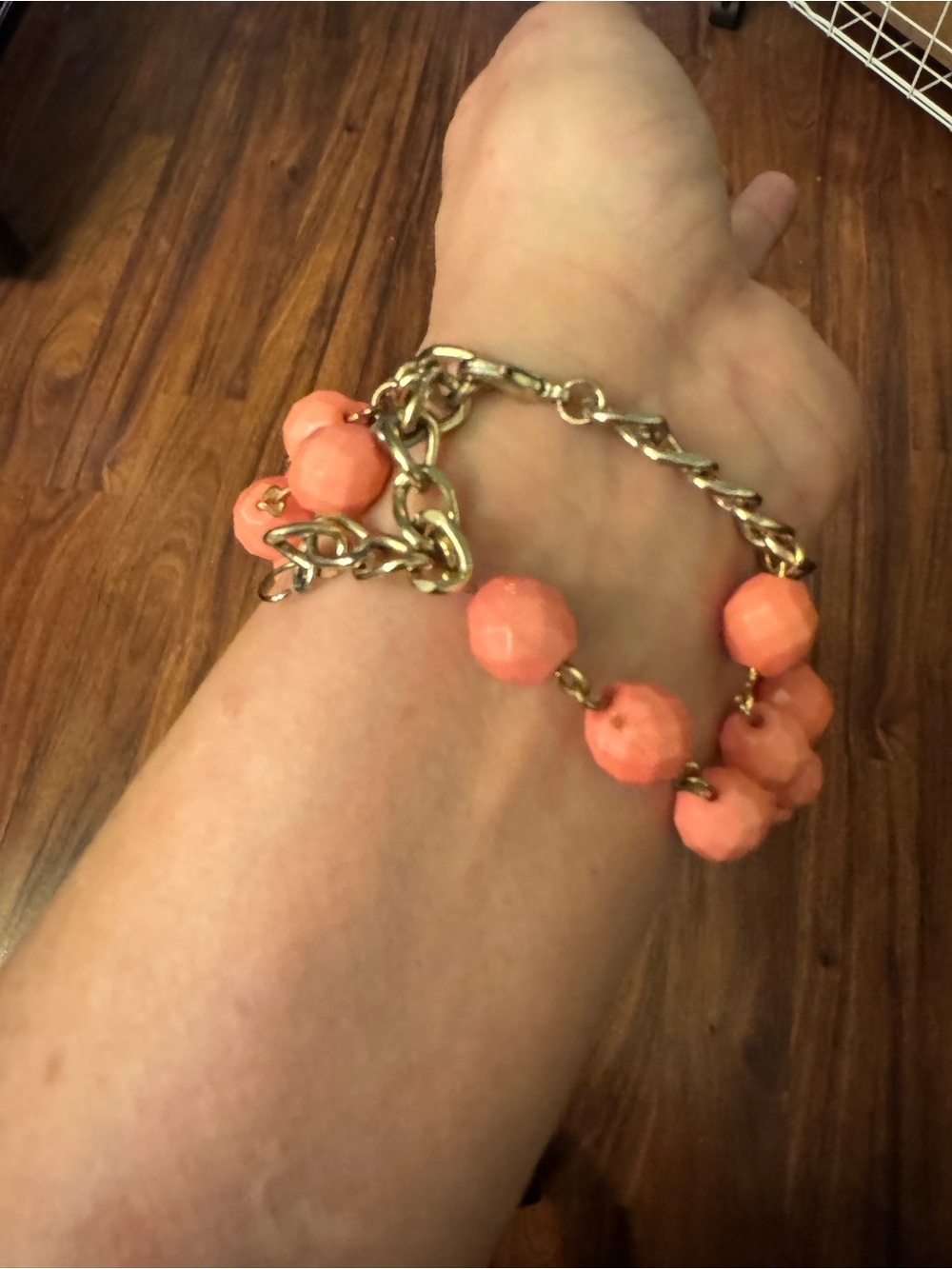 Coral Plastic Bead Statement Bracelet and Earrings Set - Picture 4 of 8